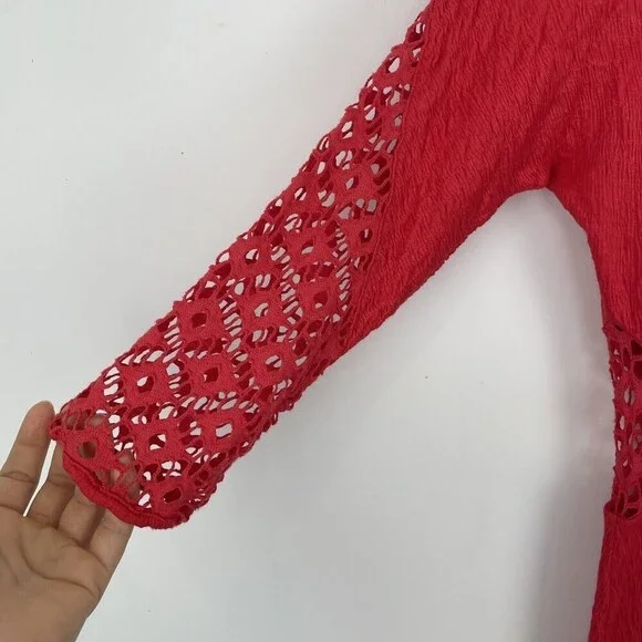 Free People To The Point Dress with Lace Cut Outs size Small Eyelet Long Sleeve - Picture 7 of 8